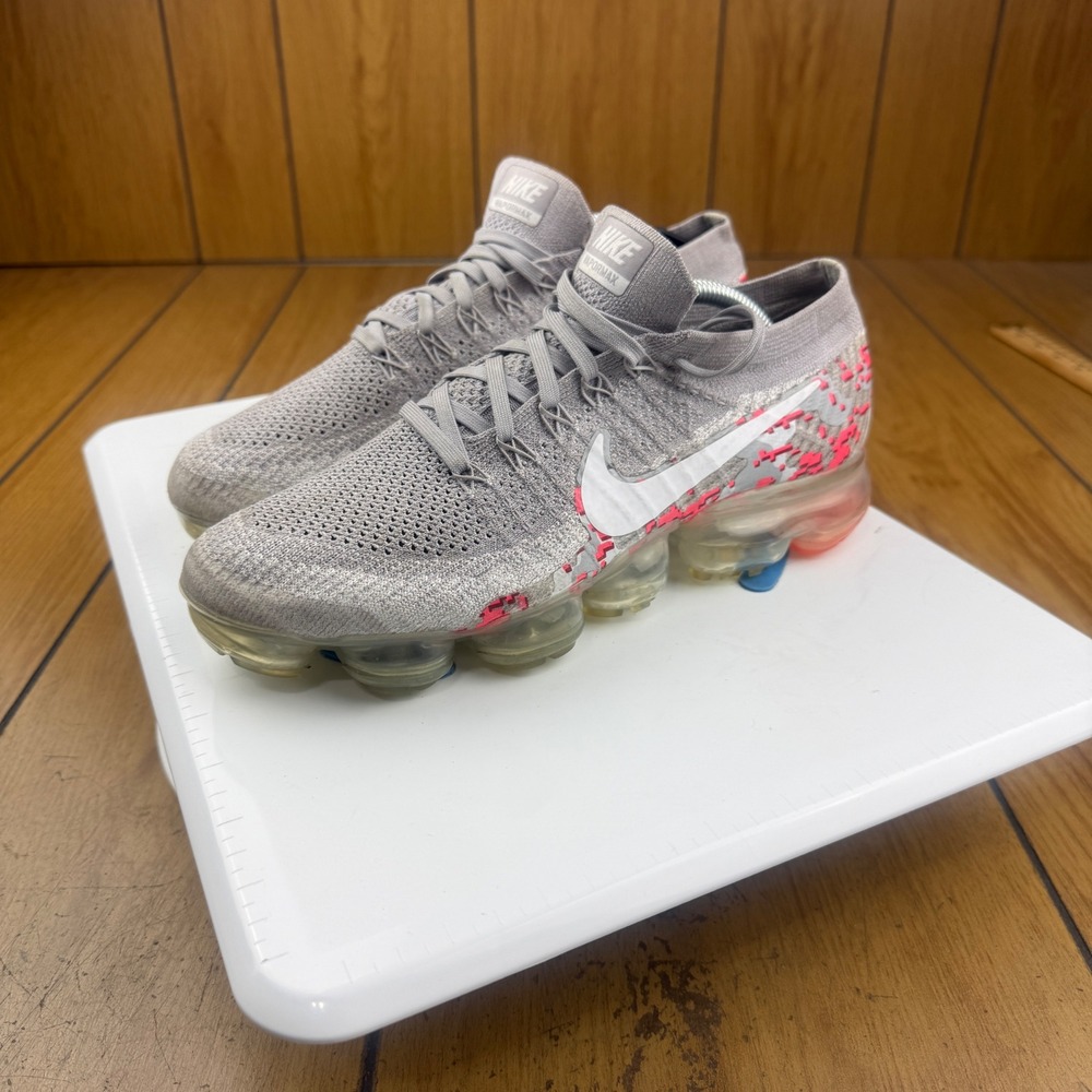 Nike Women's Flyknit VaporMax Sneakers Gray with Pink Accents
